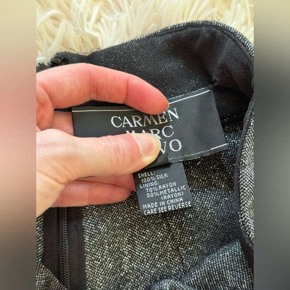 Carmen Marc Valvo SILK Black Glitter metallic Wide Leg Pants raw hem 6 high rise - Picture 5 of 8